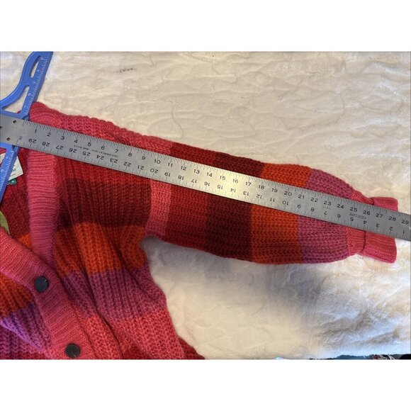Farm Rio Striped Maxi Cardigan Red Pink Button Ribbed Acrylic Monochrome Medium - Picture 13 of 15